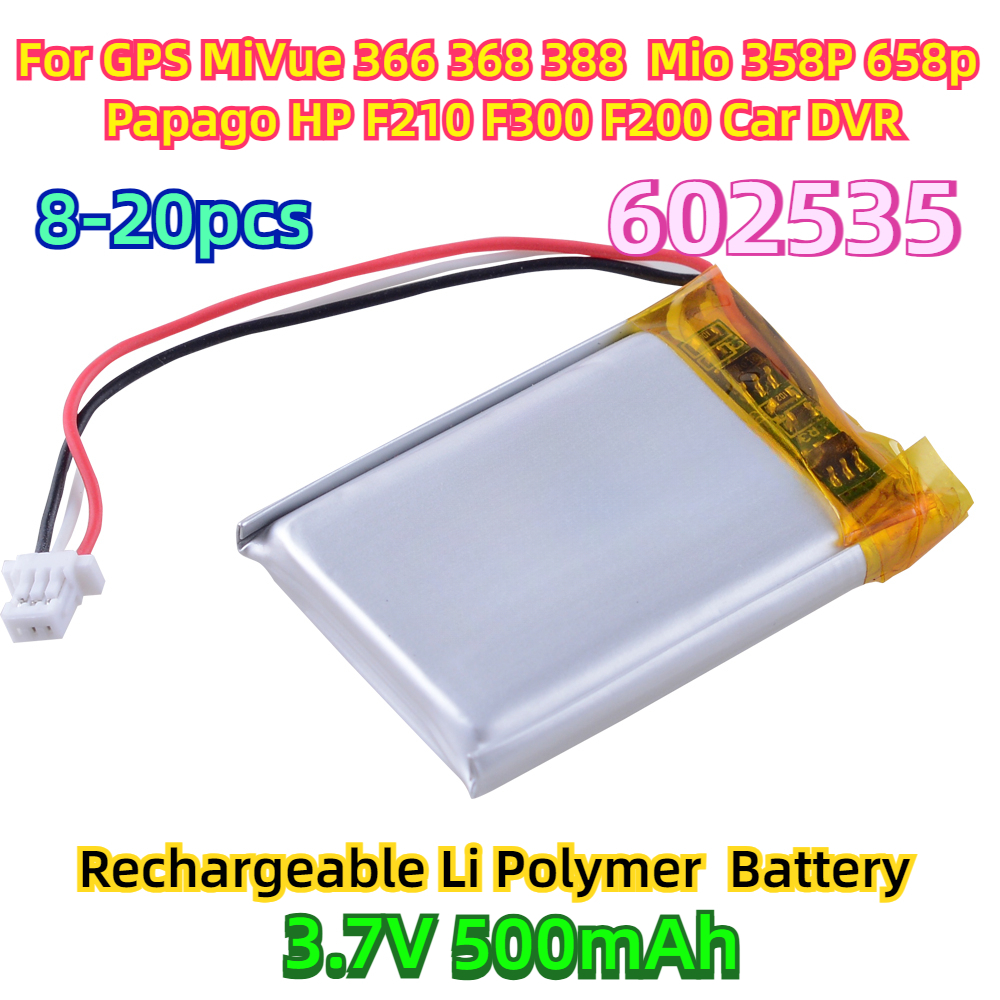 Dla GPS MiVue 366 368 388 Mio 358P 658p Papago HP F210 F300 F200 Rejestrator samochodowy 3,7 V 500 mAh 602535 Akumulator litowo-polimerowy