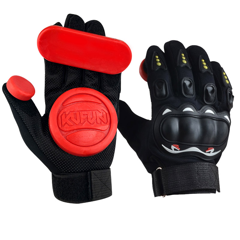 KUFUN Skateboard Handschuhe Downhill Slide Handschuhe Feuer Stein Flint Funken Longboard Handschuhe Schutz Getriebe/Pad Downhill Slide Handschuhe: 3 red patten glove