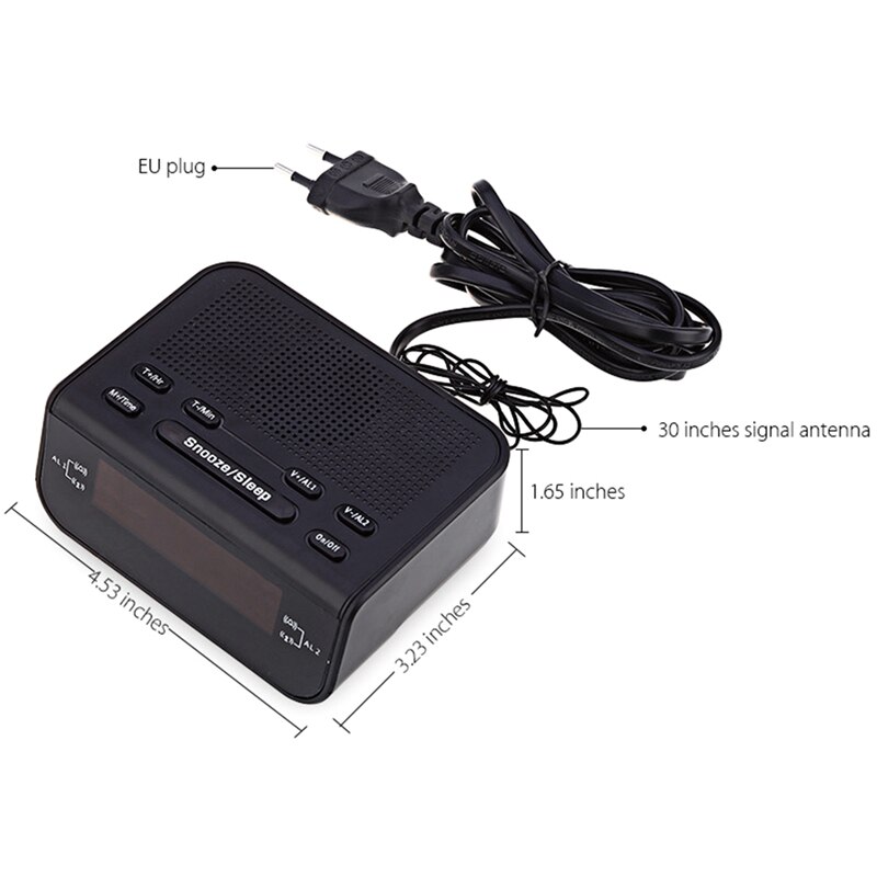 Modern Alarm Clock Fm Radio With Dual Alarm Buzzer Snooze Sleep Function Compact Digital Red Led Time Display Clocks-Eu P