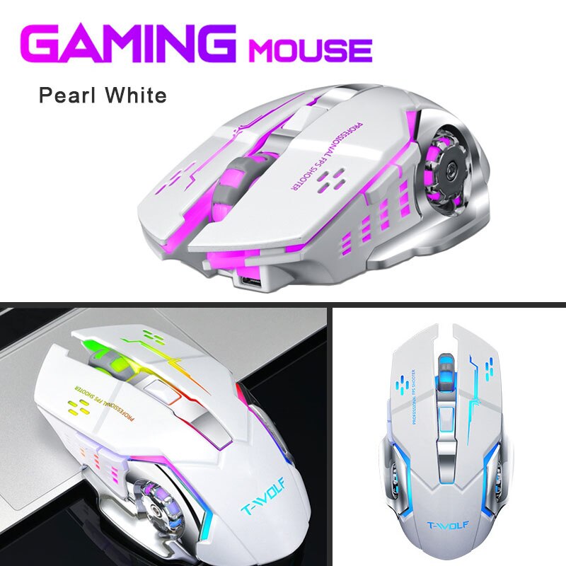 Kabellose gaming-maus, wiederaufladbar, leise, mit kühlender atemlampe, ergonomisch, reaktionsschnell, für laptop, pc, macbook und büro.: Perlweiß