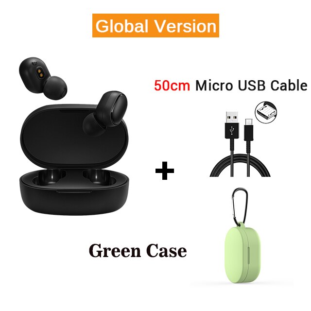 Versión Global, auriculares Redmi Airdots originales Xiaomi, auriculares inalámbricos Tws, Auriculares Bluetooth 5,0 estéreo con Control de micrófono Ai: green case cable