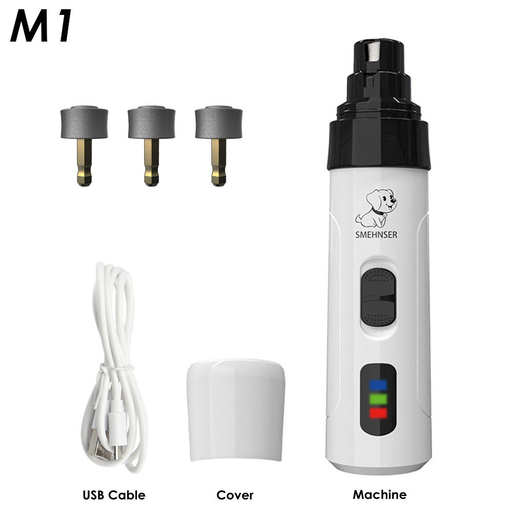 Cortaúñas para perros, cortador eléctrico para perros pequeños y grandes, amoladora de uñas con luz LED, recortador de aseo silencioso para uñas: M1 Add 3 Head