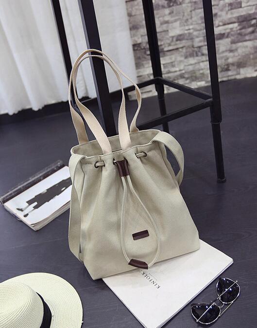 Willsrain retro stoffen tas canvas tas trekkoord boodschappentas trend dames effen handtas beige schoudertas: Wit