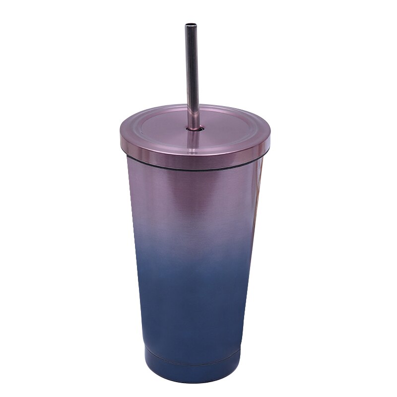 Roestvrij Staal Koffie Mok 500Ml Mok Met Deksel Bier Mokken Voor Thee Cup Metal Drinken Stro Drinken Stro reizen Cups #25: gradient color