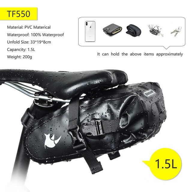 Rhinowalk Fahrrad Sattel Tasche 1,5 L 2,5 L Voll Wasserdicht Radfahren Sitz Tasche MTB Straße Reparatur Werkzeuge Tasche Fahrrad Schwanz Pack Zubehör: TF550-Schwarz-1.5L