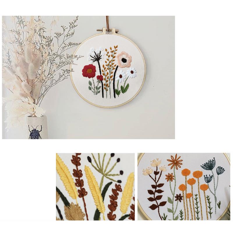 Conjunto de bordado con patrón de flores, herramientas de costura impresas para principiantes, Kit de bordado redondo de punto de cruz, Kit de artesanía de costura, decoración