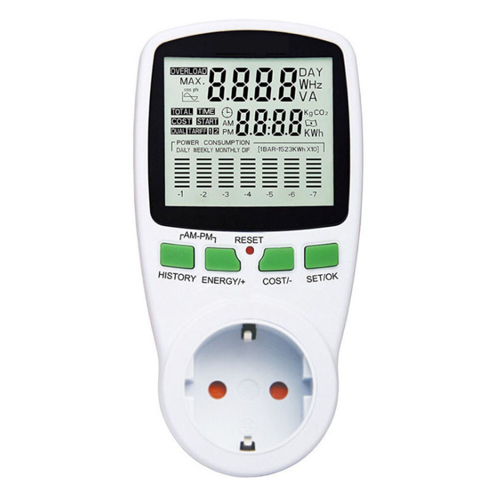 2 pin kwh mittaus watti digitaalinen kodin tehonäyttö analysaattori älykäs tehomittari kannettava sähkö eu us pistoke pistorasialla 230v
