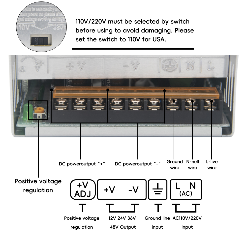 12V 24V 36V 48V Voeding SMPS AC DC 110V/220V NAAR 12V 24V 36V 48V 400W 600W 300W Schakelende Voeding SMPS