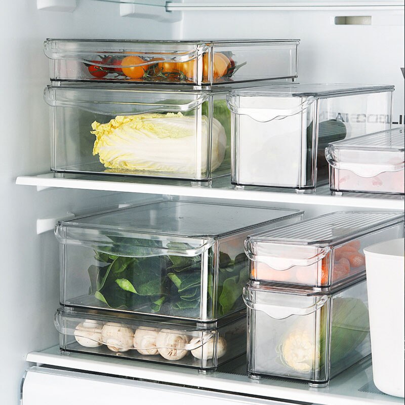 Large Square Container Storage Box Plastic Transparent Sealed Box Refrigerator Can Fruit Vegetable Storage Finishing