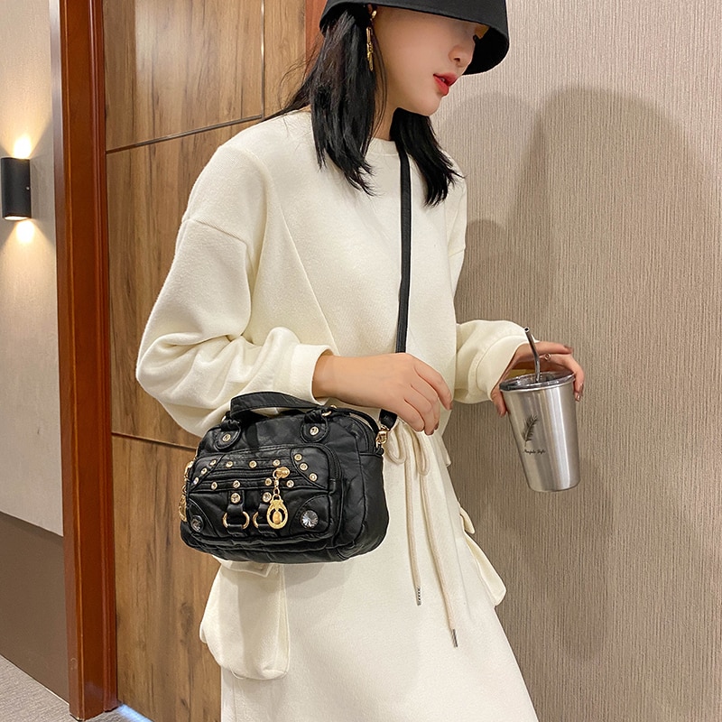 Pu Leather Multicolor Optional Shoulder Bag Ladies Crossbody Messenger Bag Ladies Rivet Soft Package Patch Multi-pocket