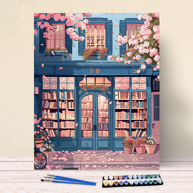 Painting By Numbers Flower Bookstore Anniversary on Digital Painting Canvas Acrylic Paint Image Digital Coloring