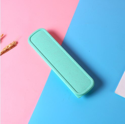 Fork Spoon Box with Lid Wheat Straw Cutlery Box Portable Tableware Cutlery Box Dinner Set Travel Packaging Storage Box Table Set: A-Green