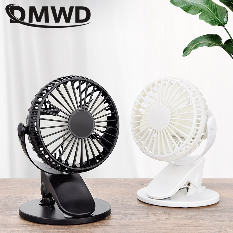 DMWD Mini Mute Clip Fan Oplaadbare tafel ventilator met batterij 4 blades Draagbare Luchtkoeling 3 Gear Snelheden Bureau Ventilator met Usb-uitgang