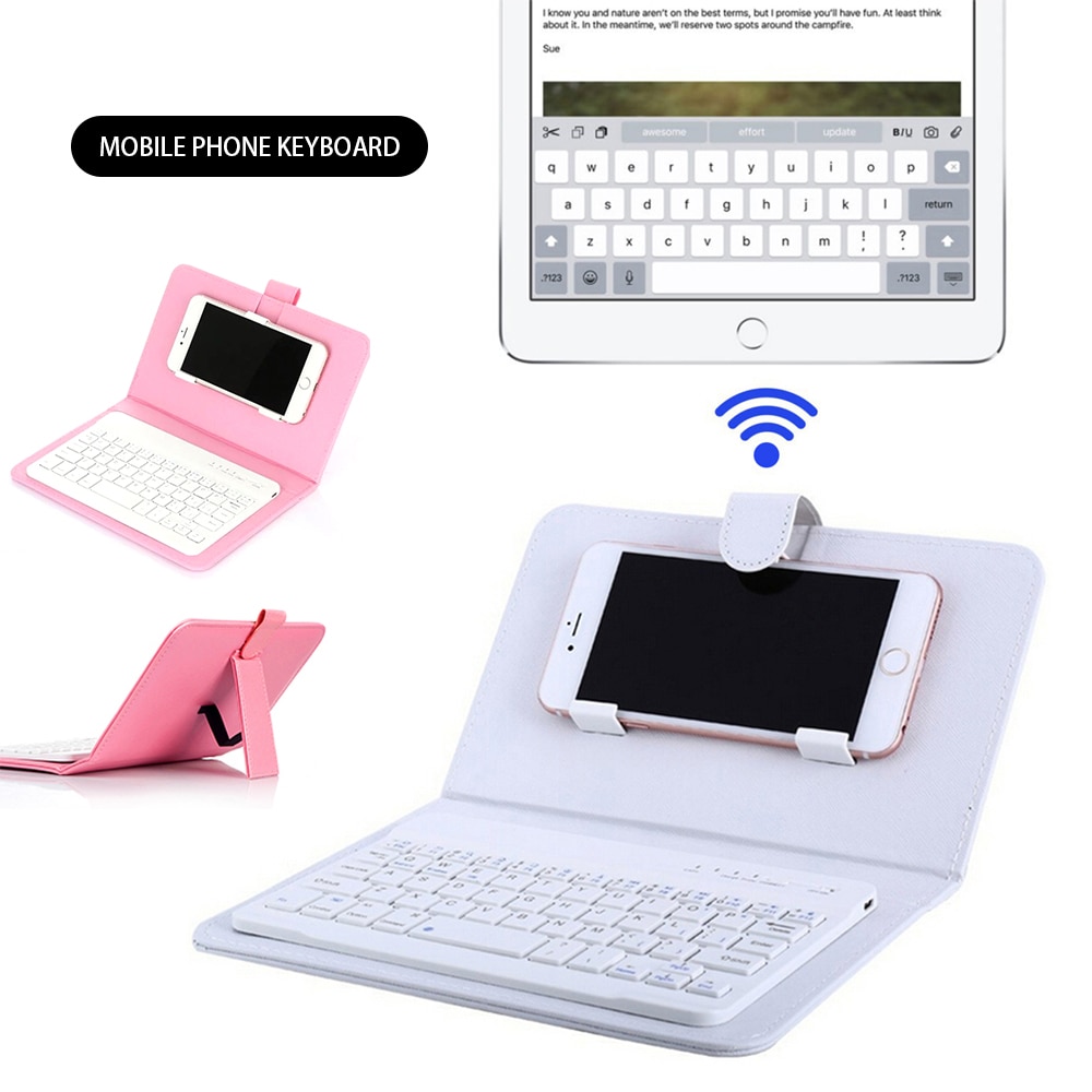 Phone Bluetooth Keyboard Case Leather Stand Cover For 4.5-6.8Inch iPhone / Android Phone