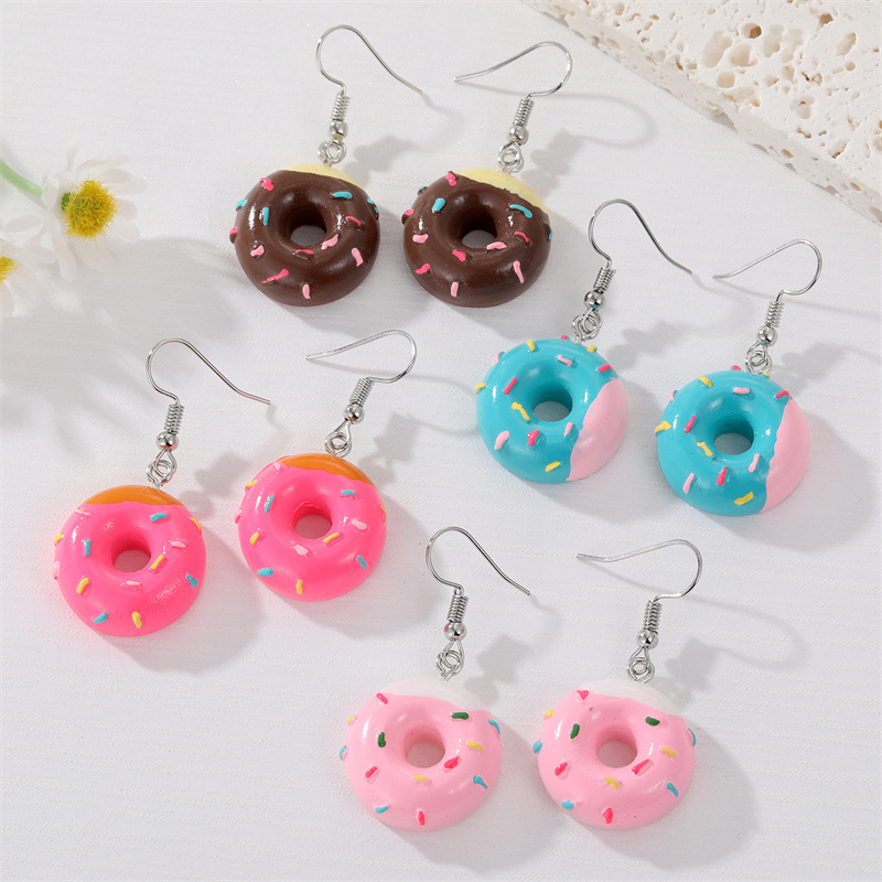 1 par de pendientes de gota de comida de Donut 3D de colores para mujer, para niños, creativa, divertida, abalorios de pastel Kawaii, pendientes colgantes, joyería