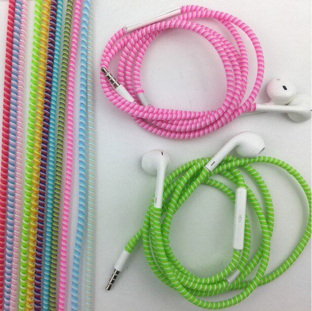 2 stk 1.15m hovedtelefon linje kabel beskytter etui ledning beskyttende wrap kabel opruller 3 farve  in 1 til iphone mobiltelefon