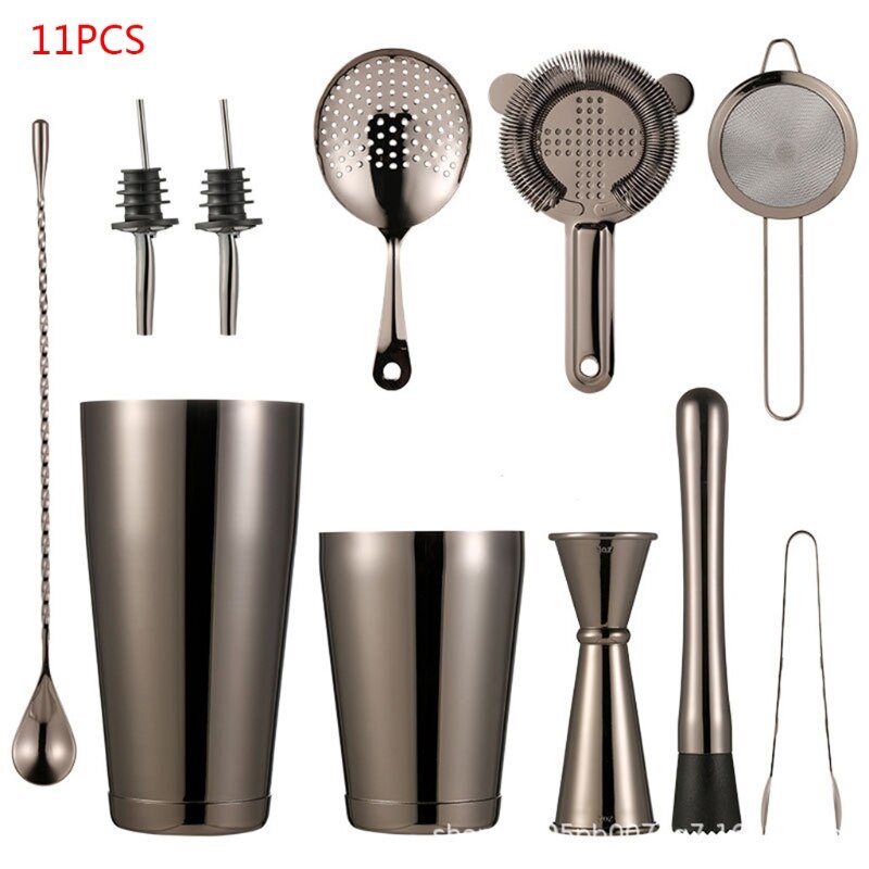 11pcs Stainless Steel Cocktail Shaker Bar Strainer Double Jigger Muddler Spoon M68E: 4