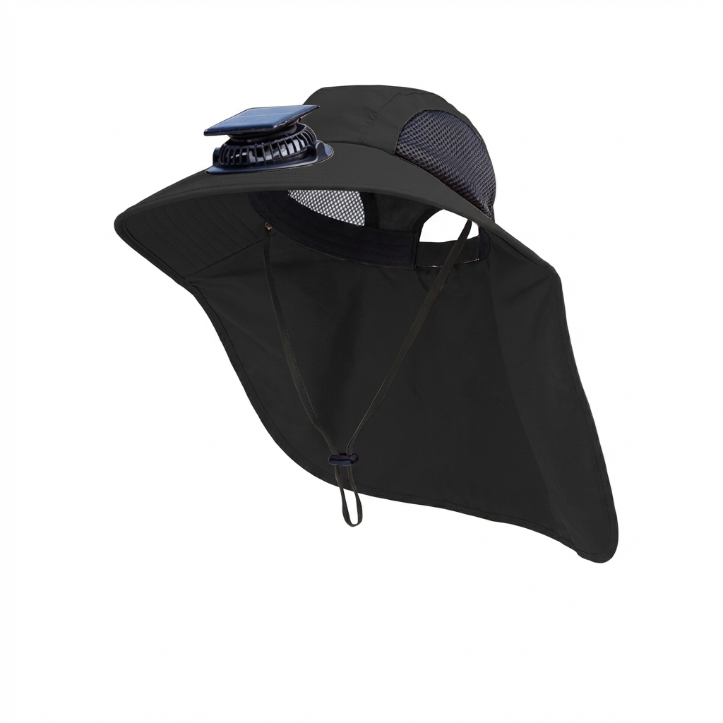 Zonnehoed met ventilator voor heren, outdoor vissershoed met koelventilatoren, ademende zomerpet: Donkergrijs