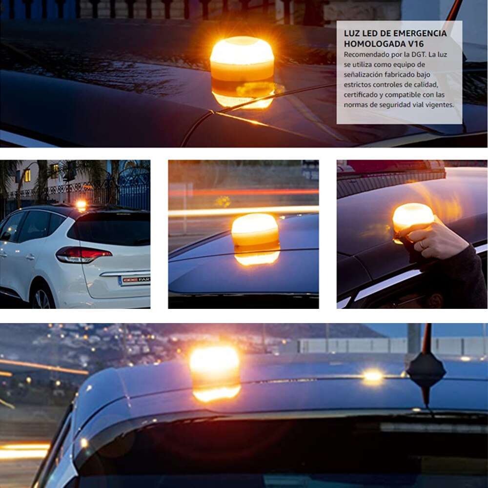 Luz de emergencia para coche, linterna LED recargable V16, luz estroboscópica de inducción magnética, lámpara de advertencia de tráfico para accidentes de carretera