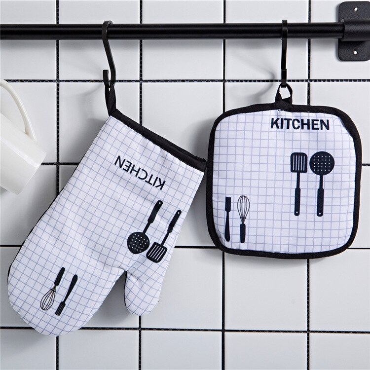 Gants de cuisine antidérapants en coton, 2 pièces, pour BBQ, cuisson au micro-ondes, mitaines de four mignonnes, maniques en lin résistantes à la chaleur, outils de cuisine: C