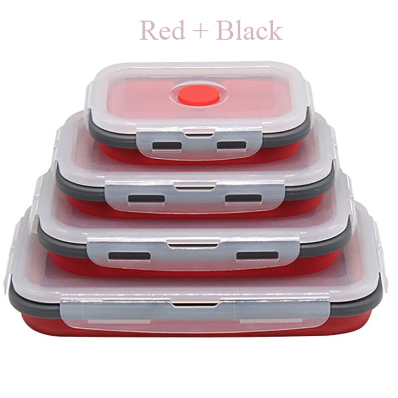 4 Stks/set Siliconen Rechthoek Lunchbox Inklapbare Bento Box Vouwen Voedsel Container Kom 300/500/800/1200ml Voor Servies