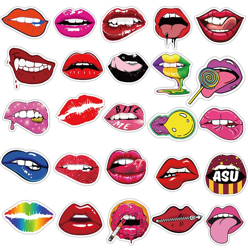 50PCS Sexy Lips Sticker For Cute Mouth Decals Laptop Phone Skateboard Suitcase Guitar Fridge Waterproof Computer Stickers