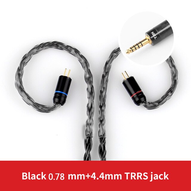 TRN 16 Core Silber Überzogene Kopfhörer Kabel 2,5mm 3,5mm 4,4mm zu 0,75 0,78 2pin mmcx Ausgewogene Hifi ersatz Kopfhörer Kabel: Black 0.78mm 4.4mm