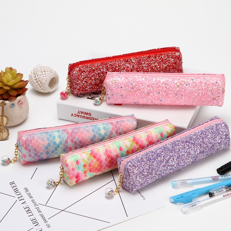 Pennal paljett rosa søt astuccio glitter for jenter piornik pennenzak okul kalem kutusu piurnik kotak pensil skoleutstyr