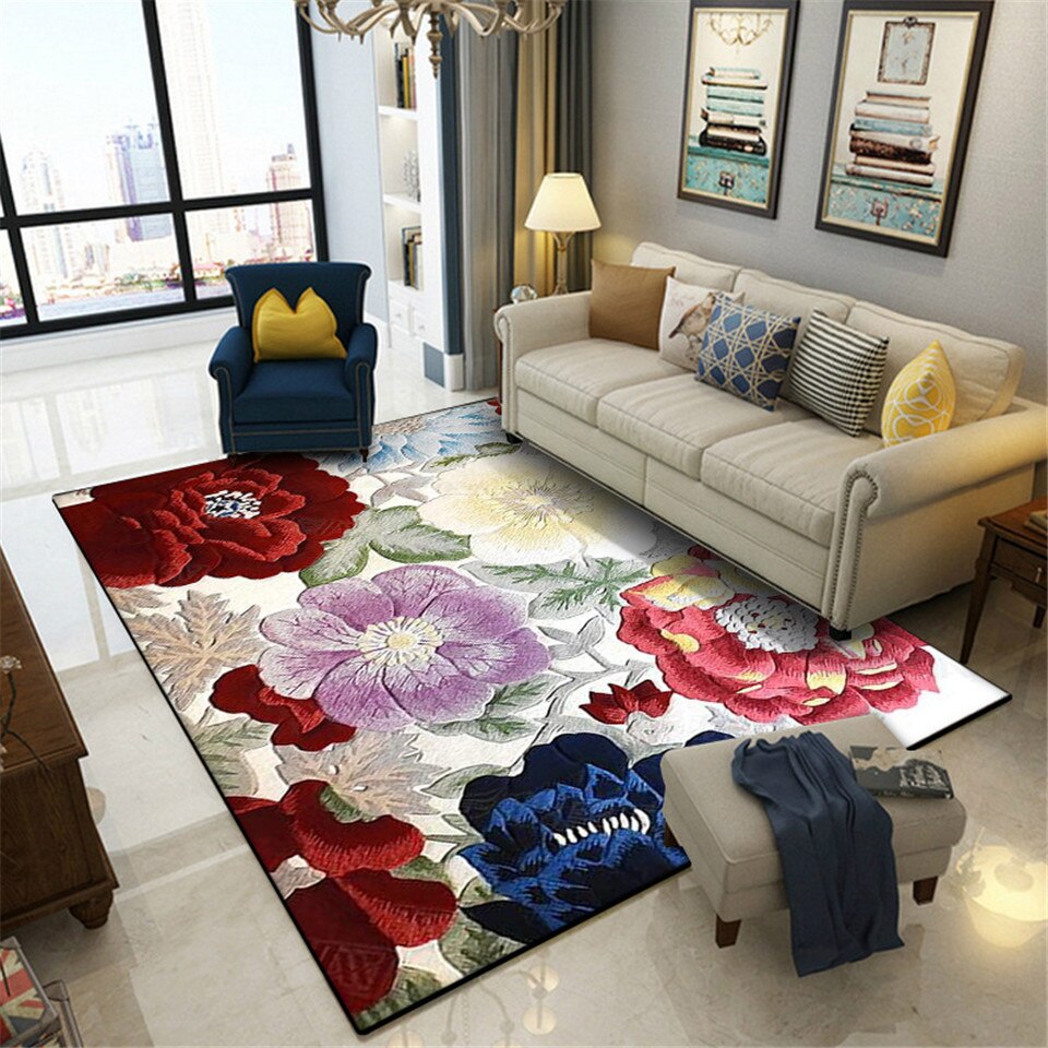Wishstar amerikansk stil vintage tæppe 3d store blomster tæpper til soveværelser stue gangmåtte til hjemmet langt tæppe til køkken