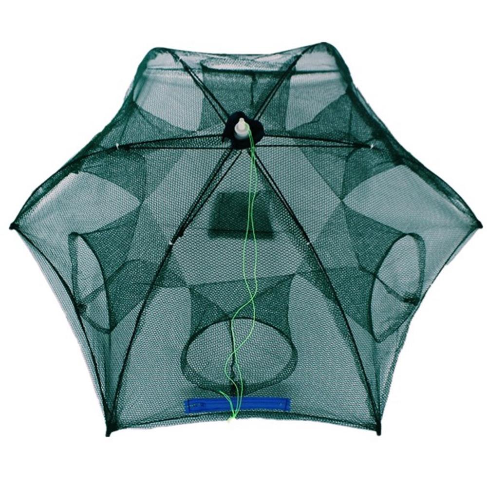 Automatic folding umbrella type multilateral fishing net shrimp cage Fish Umbrella Cage Hand Throw Net Crab Fish Trap Cast Net: 6 holes