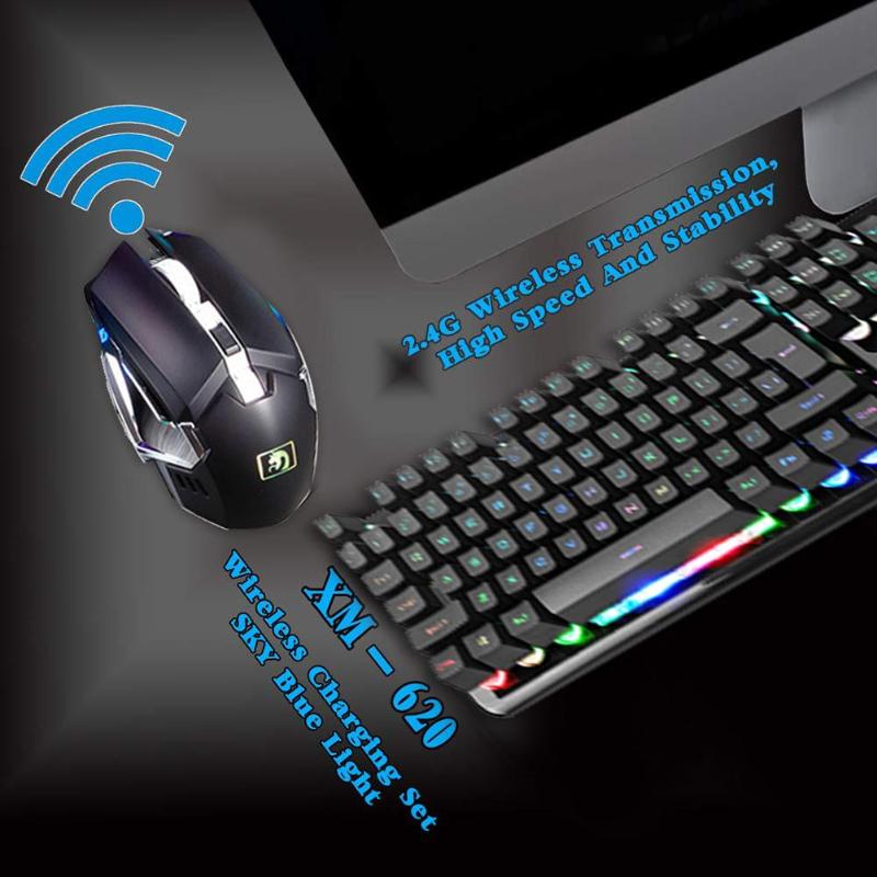 Wireless Gaming Mechanical Feel Keyboard Mouse Set Rechargeable LED Backlight 2.4GHz 104 Keys Keyboard Mouse Combo for PC