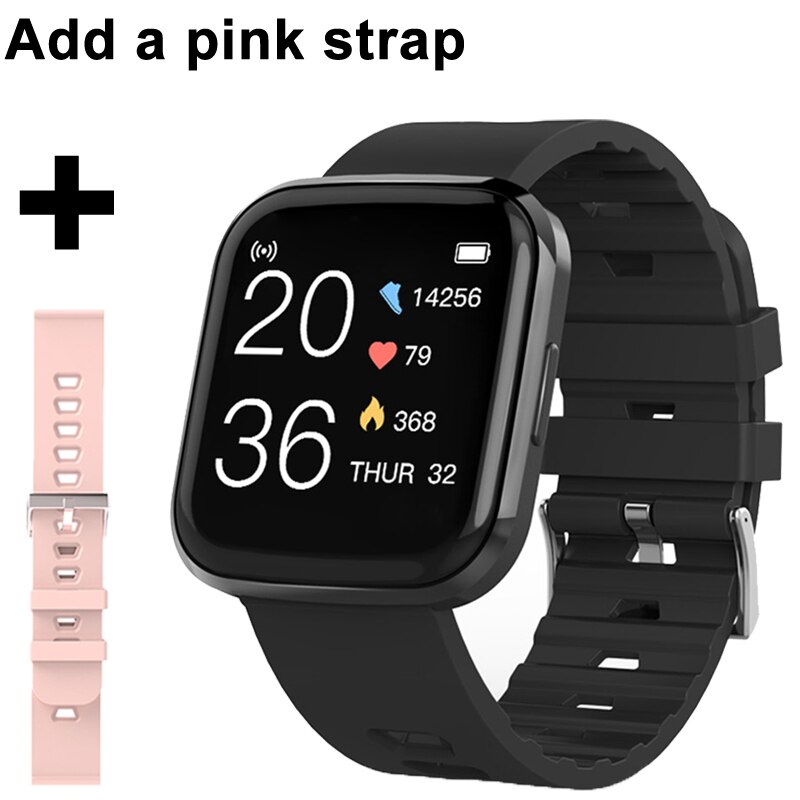 Montre de Sport montre intelligente hommes étanche pression artérielle Smartwatch femmes Fitness Tracker plein écran tactile montres pour Android IOS: Black add pink strap