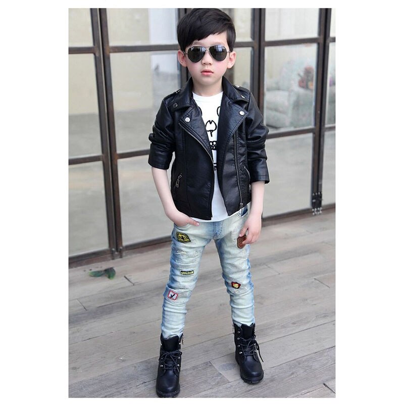 Kinderkleding jongens lente herfst PU leren jas mannelijke vrouwelijke kind lederen kleding bovenkleding kind leren jas 3-11Y