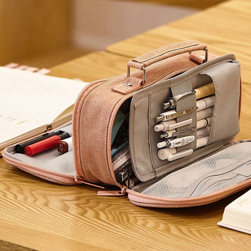 Large Capacity Pencil Case Multi Layer Multi Function Canvas Pen Bag Boys Girls Stationery Pencilcase Storage Supplies Supply