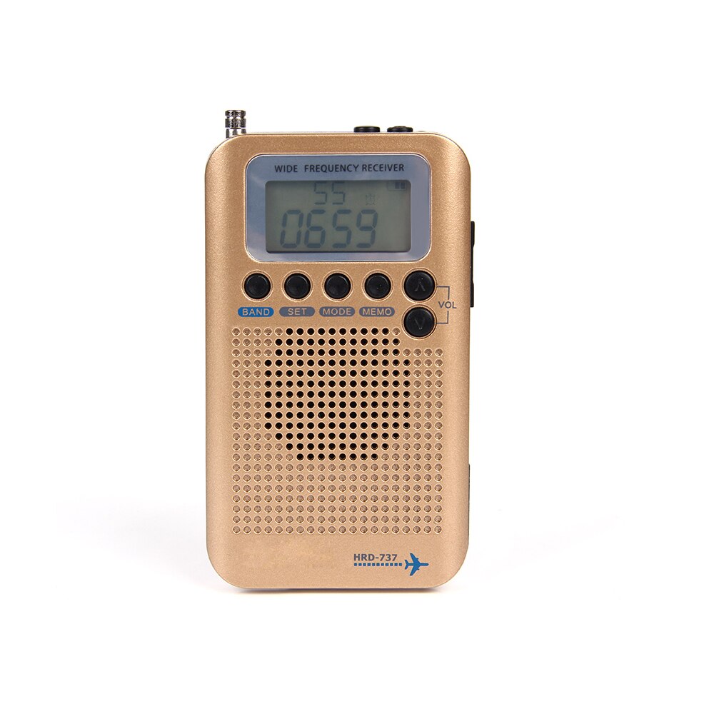 Portable Radio Aircraft Full Band Radio FM/AM/SW/CB/Air/VHF Receiver World Band with LCD Display Alarm Clock: Golden