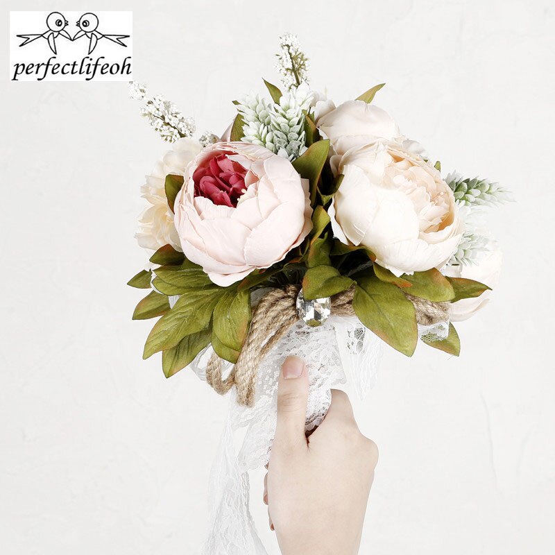 Perfectlifeoh-ramo de Camelias para boda, plantas florales, , ramo de recuerdo con mango de encaje, flores de boda con tema de jardín