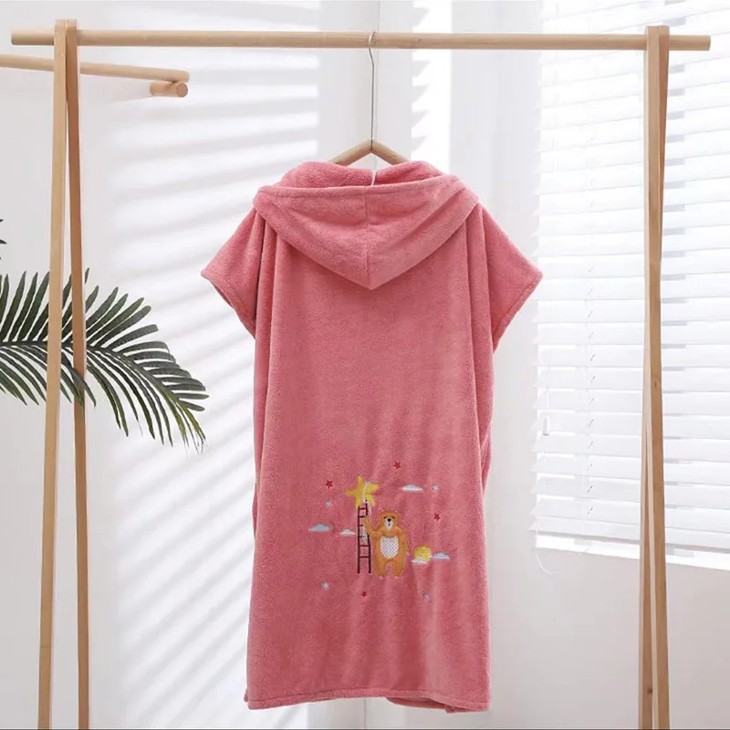 Tragbarer Mikrofaser-Bademantel für Damen, Dusche, weiblich, weiches Badetuch für Erwachsene, für Heimtextilien, Bade- und Saunatücher, Badezimmer: Rosa