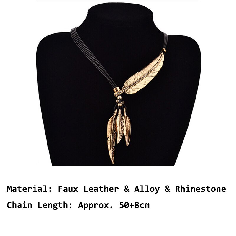 Simple Classic Pendant Necklace Feather Necklace Long Sweater Chain Statement Jewelry Choker Necklace For Women Leaf Chocker: 8