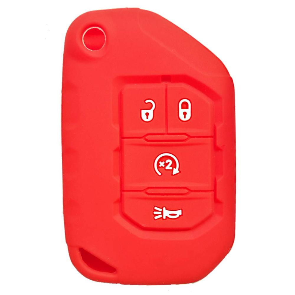 Silicone Cover Case Holder Remote Bag Protector for Jeep Wrangler JL Gladiator JT 4-Buttons Flip Key Fob: Red