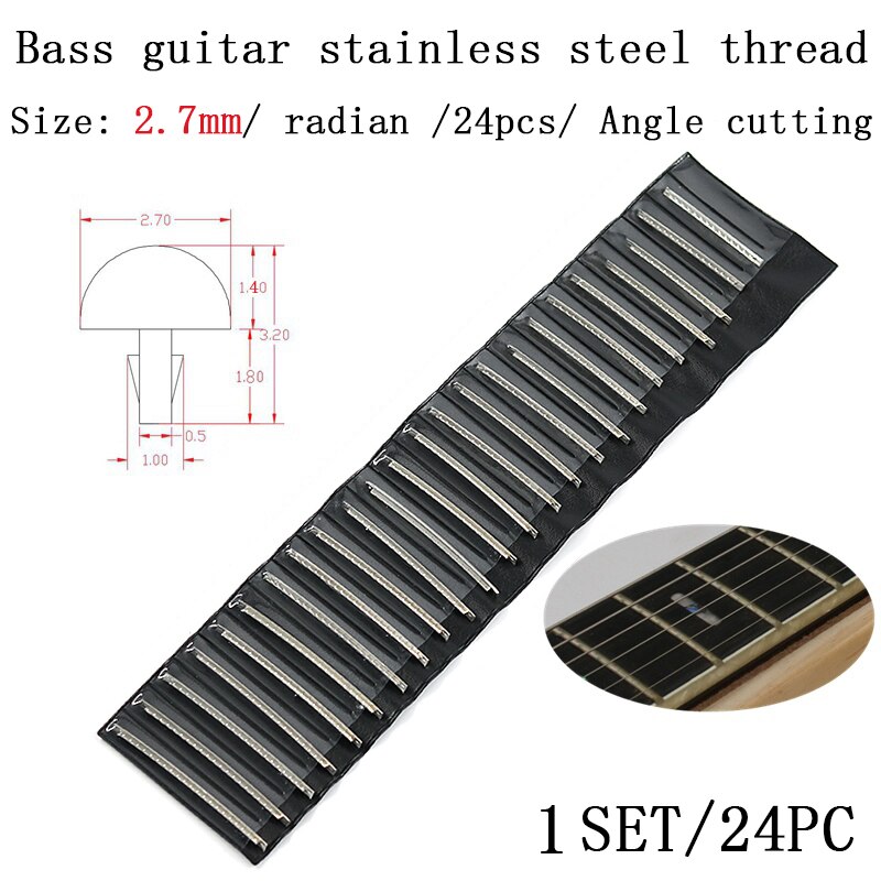 Diapasón de acero inoxidable para guitarra eléctrica, trastes de diapasón, cuproníquel, 2,4 MM, 2,7mm, 2,9 MM, accesorios de Material de reparación, 24 Uds.: BRStainless2.7mm24PC