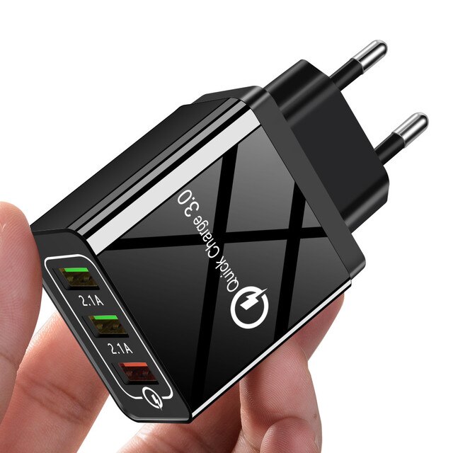 Rexxar szybkie ładowanie 3.0 ładowarka USB dla iPhone Xiaomi Samaung Huawei iPad Adapter ścienny QC3.0 szybkie ładowanie ładowarka do telefonu komórkowego: EU Black 3USB-QC3.0