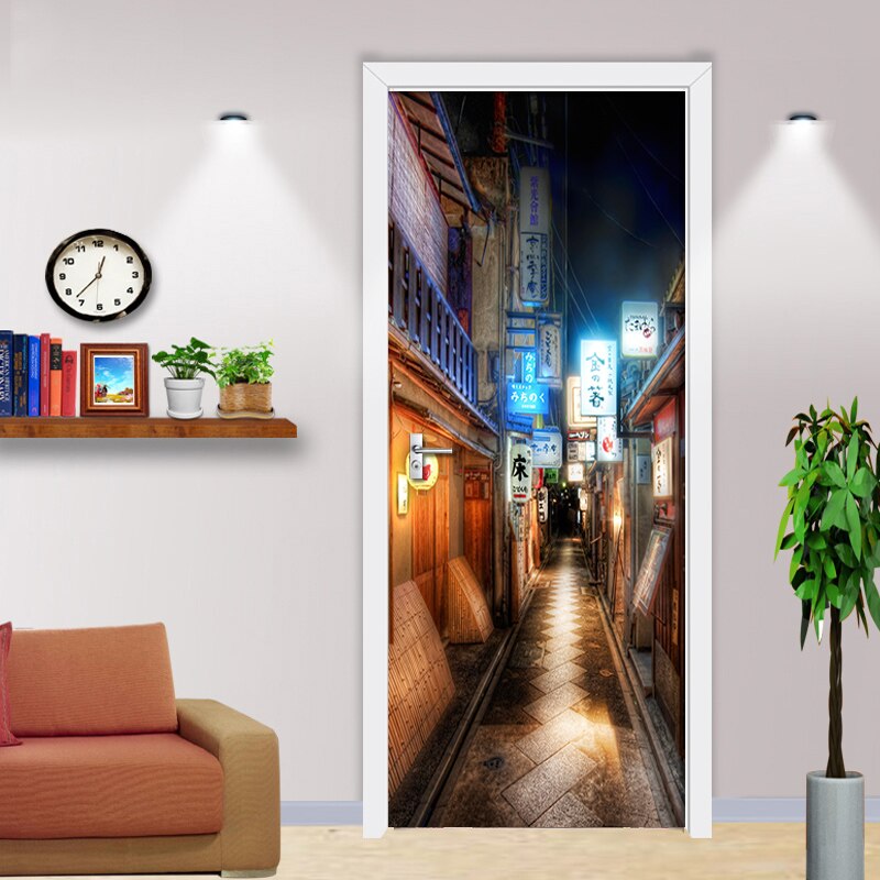 2PCS/Set City street view Door Sticker Wallpaper On The Door Home Decoration Self Stick Wallpaper Waterproof Renovation Poster