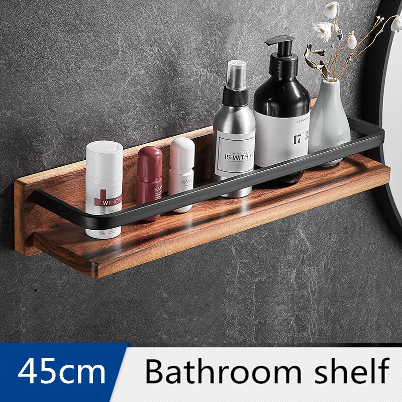 Juego de accesorios de baño, toallero negro de madera de nogal, soporte de papel higiénico, barra de toalla, gancho para Bata: Bathroom shelf 45cm
