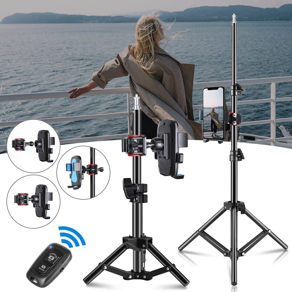 Stativ für iPhone praktisch Stativ mit Telefon Halfter und Fernauslöser Kompatibel mit iPhone/Android Perfekte für Selfie Video