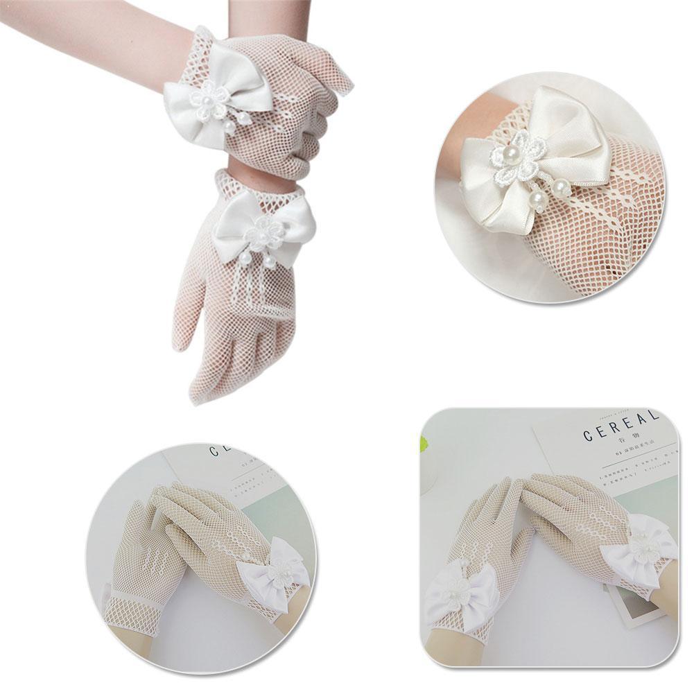 1 paire filles enfants blanc dentelle Faux résille gants Communion cérémonie fille fleur fête accessoires mariée M3Y8