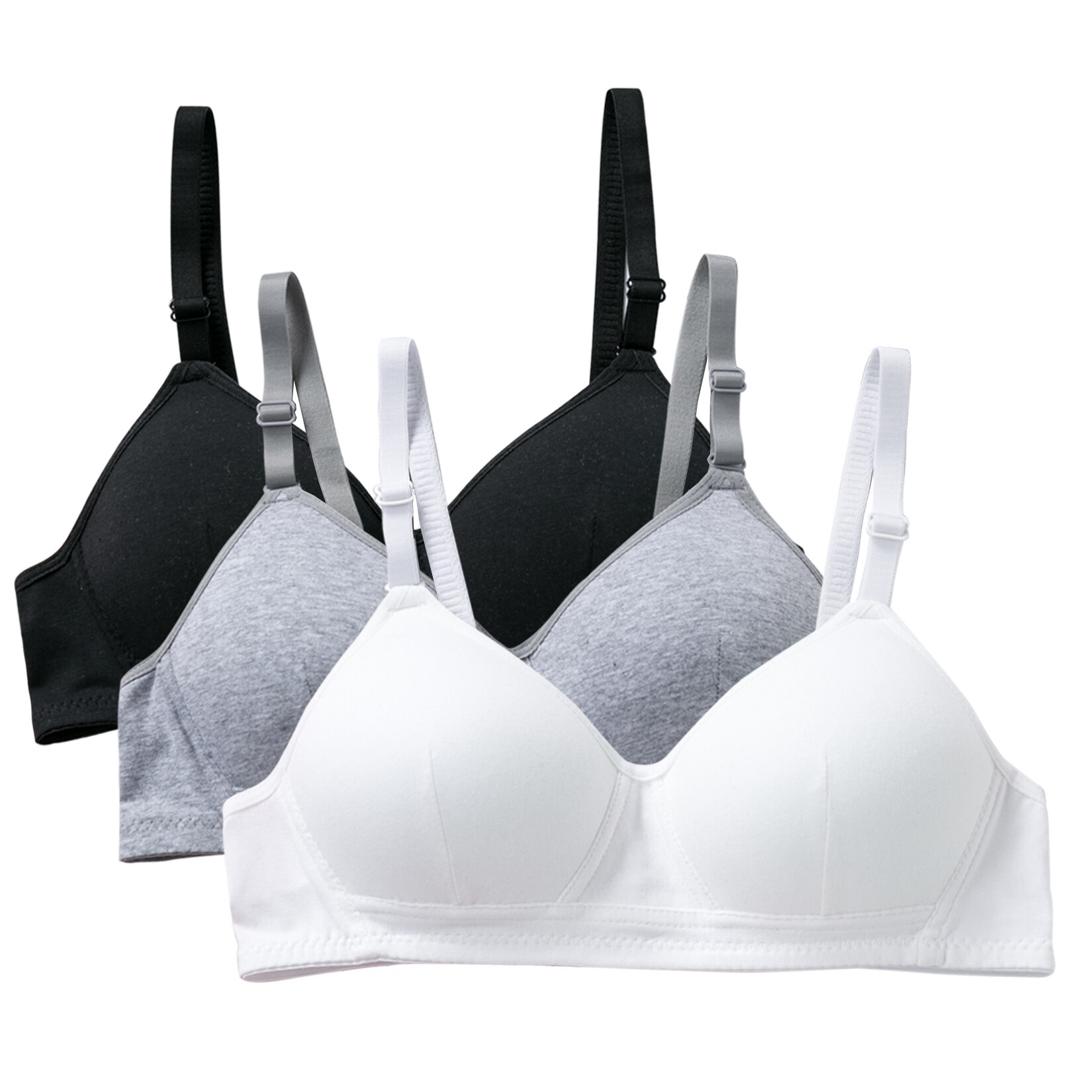Girl Bra Kids Rackbacks Cotton Training Bra Solid Color Gym Sport Bra with Chest Pad Comfort Adolescente Lingerie: White Black Dark gra / 34AB