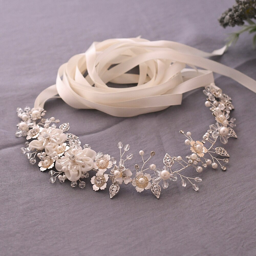 TRiXY SH275 Luxury Western Belt Silver Sash Belt for Wedding Dress Women Pearl Belts for Bridesmaid Flower Bridal Belt