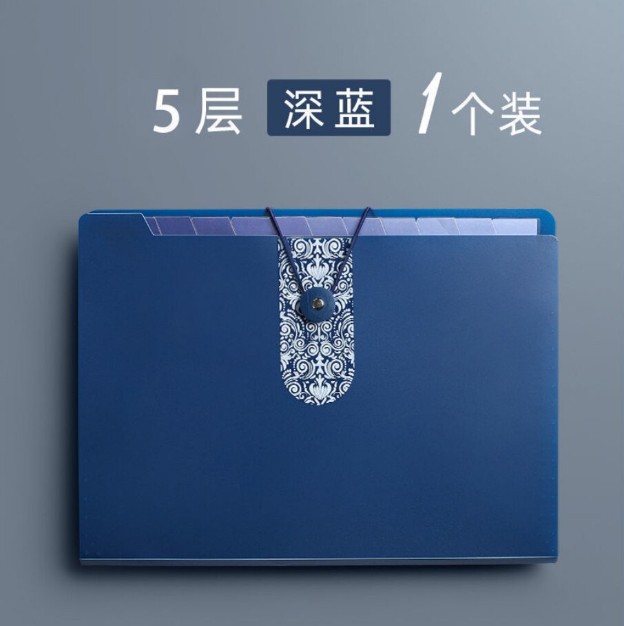 Multi-layer Storage Folder Box Large-capacity File Bag A4 Test Paper Clip Box Transparent Insert Document Organizer Organ Bag: 5 layers dark blue