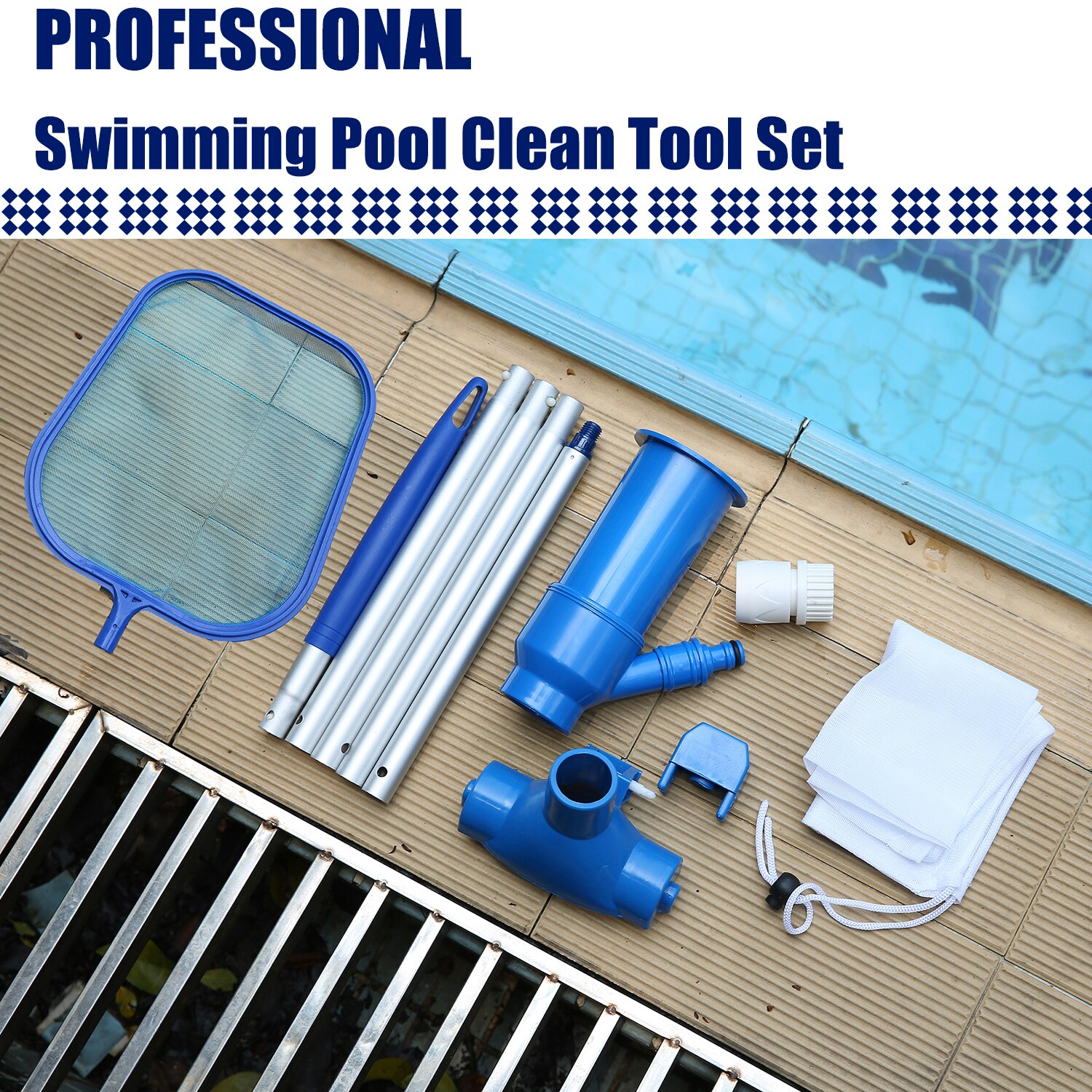 Garden Pool Cleaning Set Swimming Pool Cleaning Tools Outdoors Maintenance Above Ground Skimmer Brush Vacuum Hose