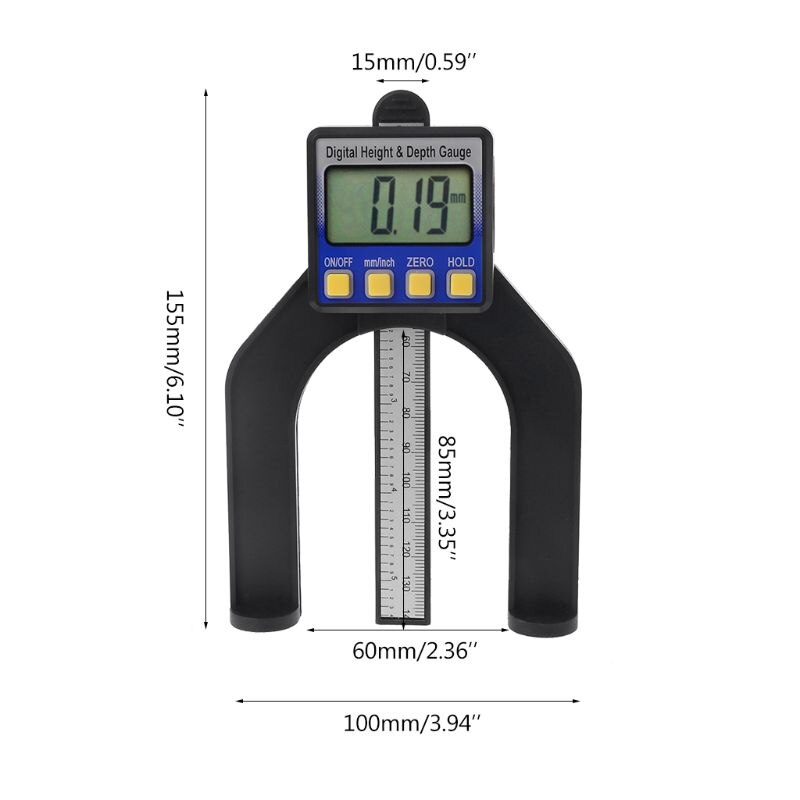 Digital höjd djupmätare mönsterdjup mätare lcd magnetisk självstående 80mm hand routrar mätverktyg